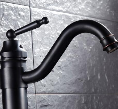 欧美黑色仿古全铜台上盆面盆水龙头复古洗脸盆台下盆冷热单孔龙头图2