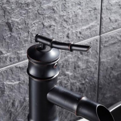 全铜欧式黑古铜面简约盆水龙头台上盆复古面盆水龙头长竹节水龙头