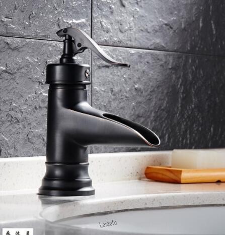 欧美式黑色仿古全铜台上盆面盆水龙头 洗脸盆台下盆冷热单孔龙头图3