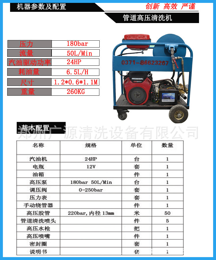 180-50汽油驱动基本参数
