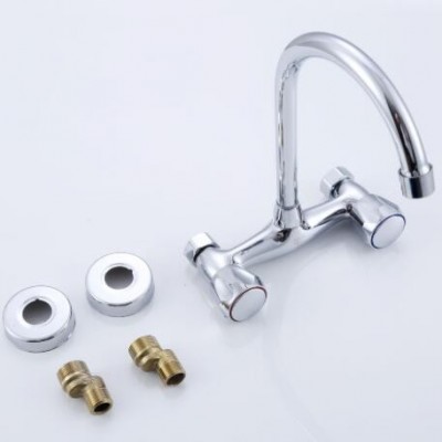 铜双把双孔水龙头 双开双控入墙式水龙头 厨房水龙头 菜盆龙头