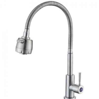 网红款不锈钢拉丝万向调节单冷水龙头 360旋转厨房水槽防溅圆立式