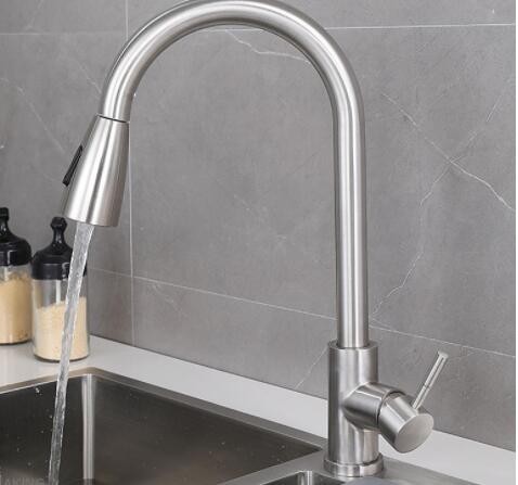 304不锈钢厨房伸缩拉伸洗菜盆盘龙头 平三通抽拉式家用冷热水龙头图3