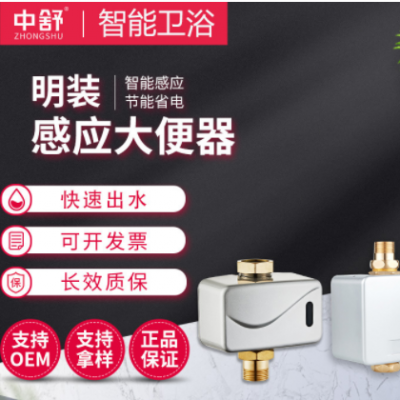 中舒明装大便感应器自动冲水阀明管厕所冲水器公厕大便池蹲坑智能