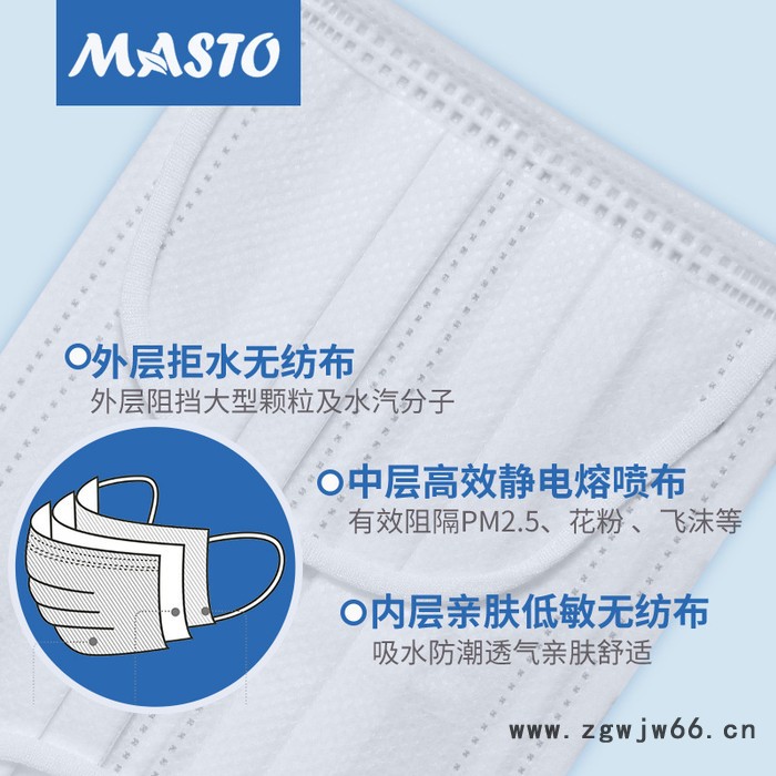 日本masto厂家一次性三层无纺布民用防护** 儿童成人双鼻条防尘透气白色口罩批发 **图5