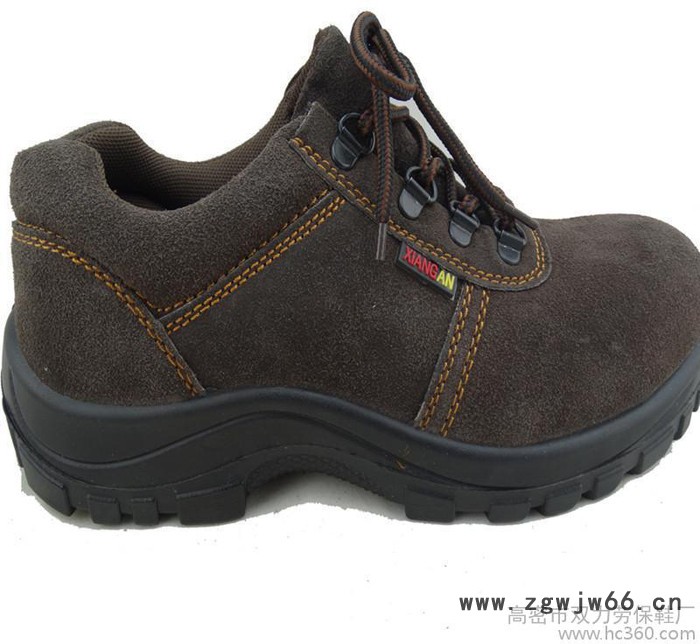 直销深棕色翻绒牛皮注塑PU底劳保鞋防砸防刺绝缘安全鞋男女款