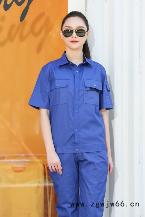 绣女织梦（GYJ6019） 夏款纯棉工作服 夏款纯棉套装 夏季纯棉短袖工作服图6