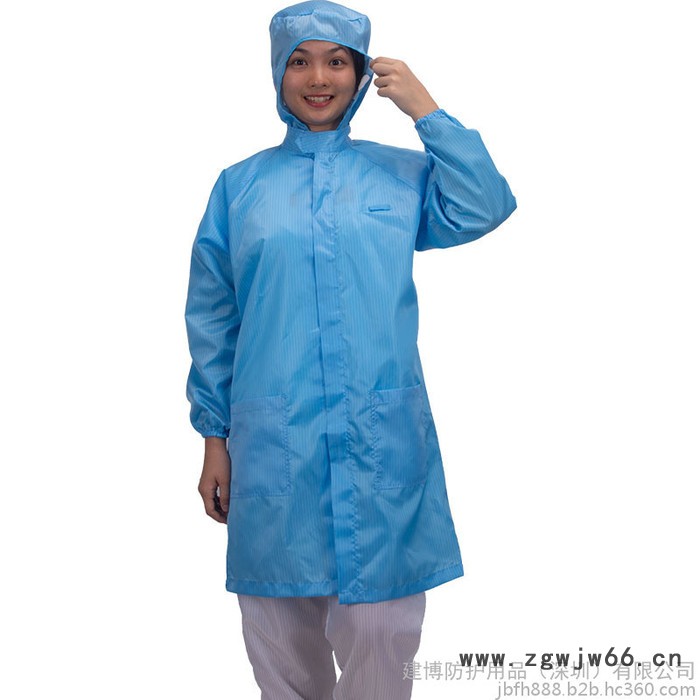 防尘服车间工作无尘服白色蓝色连帽静电服大褂洁净工作服图5