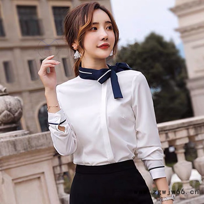 2022年秋冬款职业衬衫不对称衬衫空姐衬衫领带衬衫 衬衣工作服 设计感衬衫 白领衬衫图2