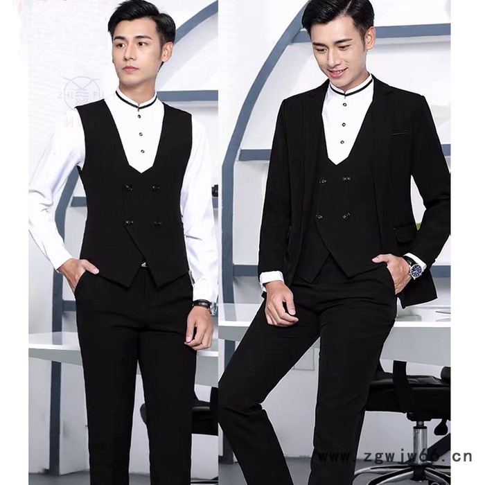 2022年秋冬款职业套装 男女工作制服 西装套装 酒店工作服 美容珠宝制服 衬衫马甲裤裙西装三件套图5