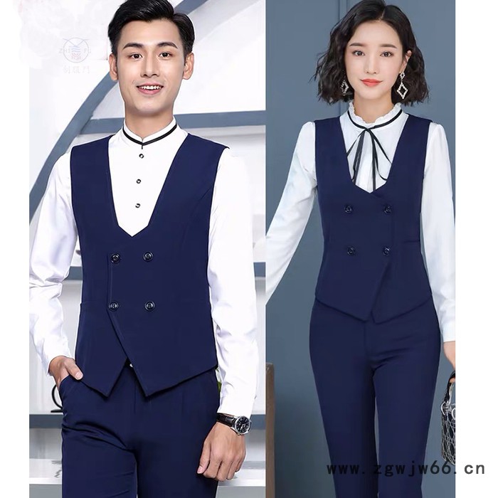 2022年秋冬款职业套装 男女工作制服 西装套装 酒店工作服 美容珠宝制服 衬衫马甲裤裙西装三件套图4