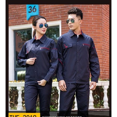 绣女织梦（GYJ6620) 纯棉暗扣红边长袖套装 夏款夏季长袖纯棉工作服厂家定制 纯棉暗扣红边长袖套装