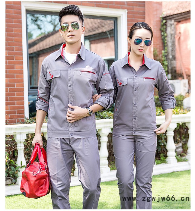 绣女织梦（GYJ6620) 纯棉暗扣红边长袖套装 夏款夏季长袖纯棉工作服厂家定制 纯棉暗扣红边长袖套装图3