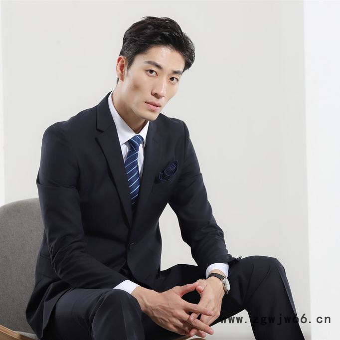 绣女织梦 男藏 青色西服 职业装 工作服 厂家定做 2020年新款职业装西服套装修身图4