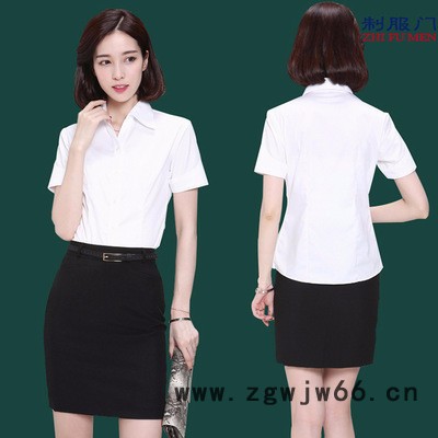 制服门**浅蓝色V领女短袖衬衫 不掉色抗皱性强 时尚工作服衬衫图3