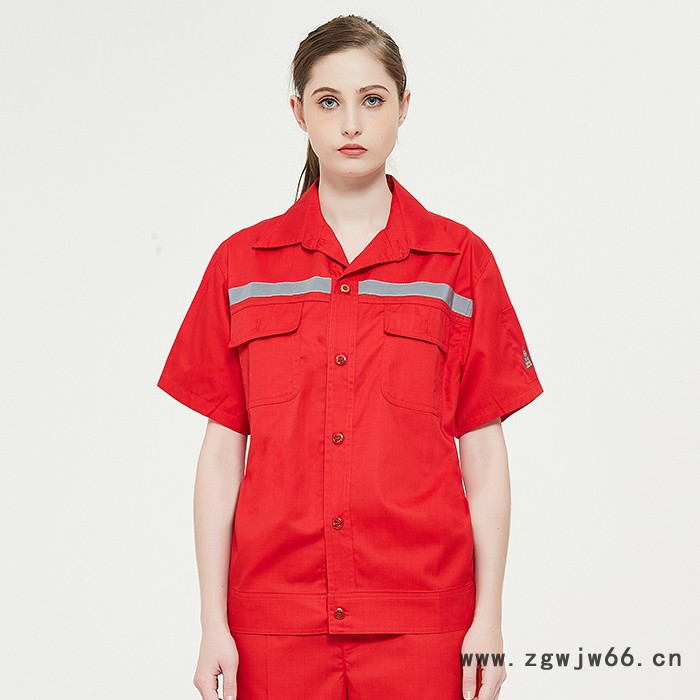 防静电工作服,静电工作服,红色短袖,厂家定做服装,佰益6003