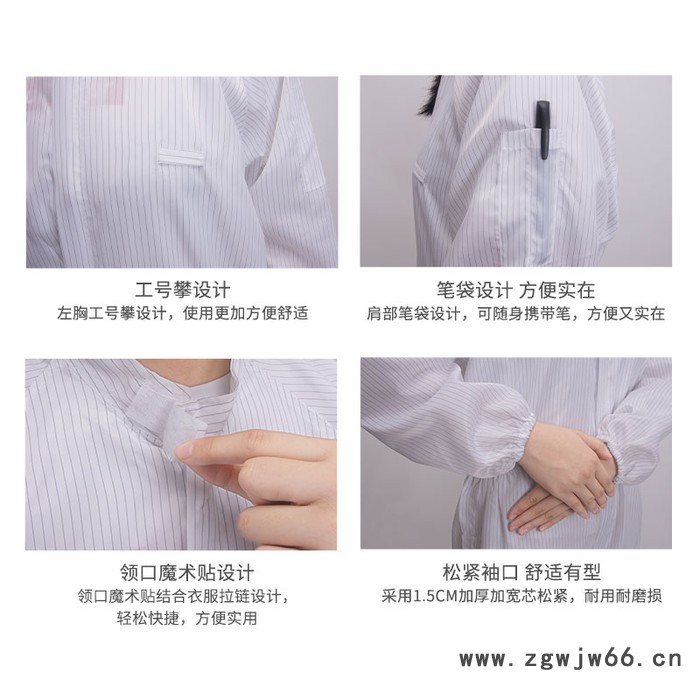 静电服工作服车间静电衣长袖短款立领上衣白色蓝色可选图2