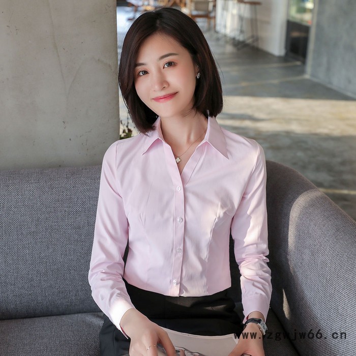 雅浩白色长袖衬衫棉类女职业女装工作服办公室OL通勤女衬衣图3
