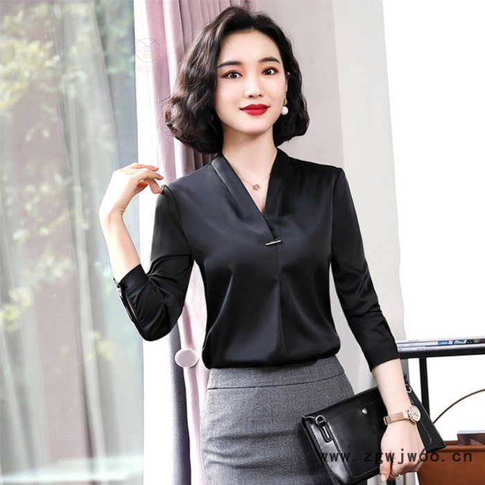 2022年秋冬款职业衬衫 V领衬衫 白色衬衫 长袖衬衣 上衣工作服 设计感上衣 休闲上衣  西装衬衫图5