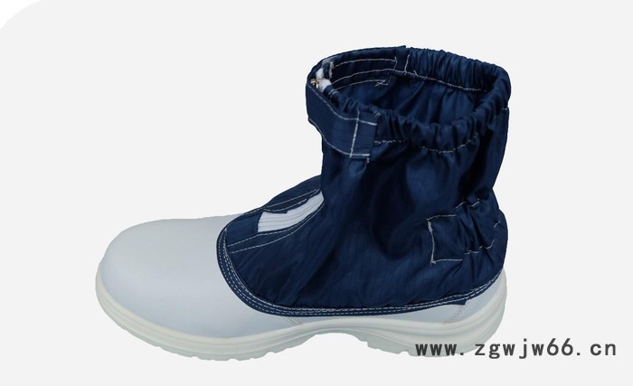 防静电藏青色中筒白色鞋底防砸钢包头无尘安全鞋/防尘洁净防护靴图3