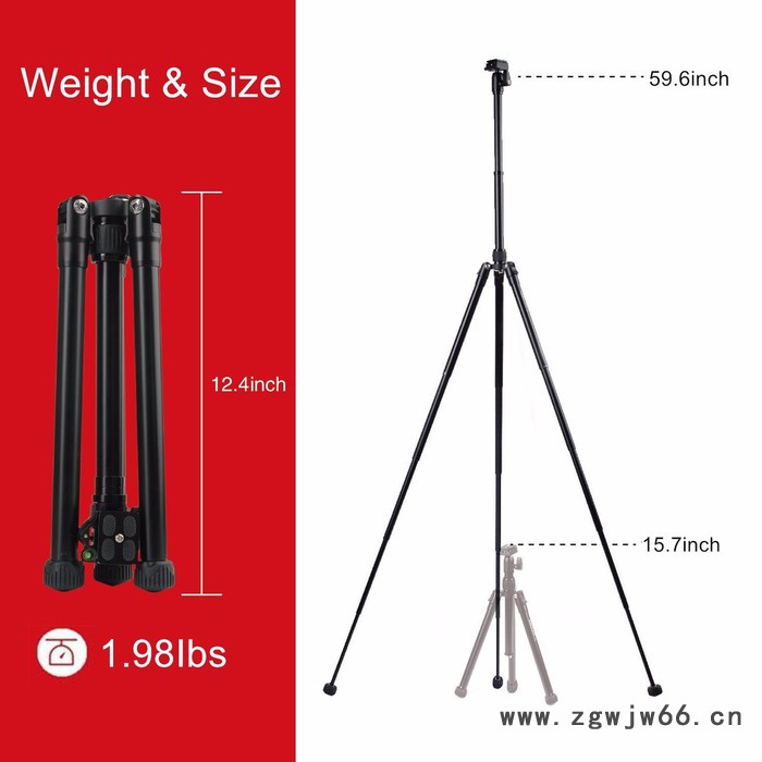 ** 单反相机三脚架云台 摄影摄像直播旅行户外三角架 自拍杆三脚架图3