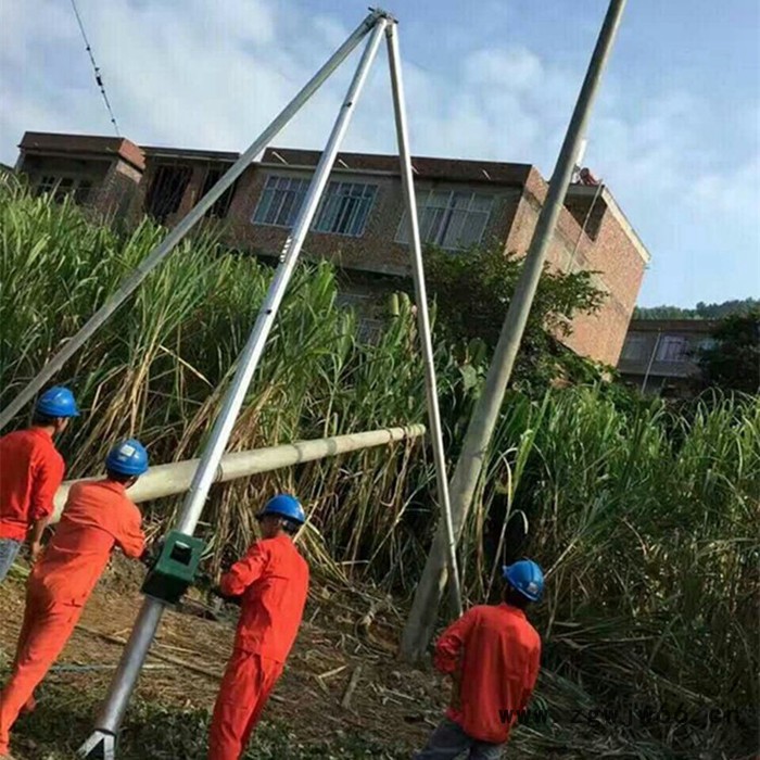 电力铝合金巴杆三脚架 人字抱拔杆 铝合金三脚架立杆机 手摇三角扒杆机 立8到15米图2