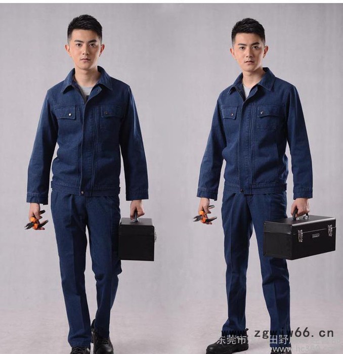长袖劳保工作服 纯棉牛仔工作服套装男 工衣厂服定做工作服秋冬季图2