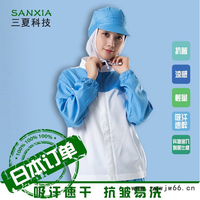 食品车间工作服 长袖分体卫生服套装 白色蓝色透气食品厂区工作服图3