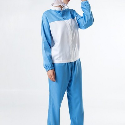 食品车间工作服 长袖分体卫生服套装 白色蓝色透气食品厂区工作服