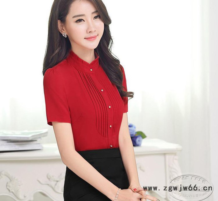 2016新款女衬衣短袖 韩版白领工作服图2