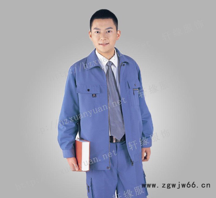全棉帆布青灰春秋工作服套装 工装 工作服 杭州工厂服图2