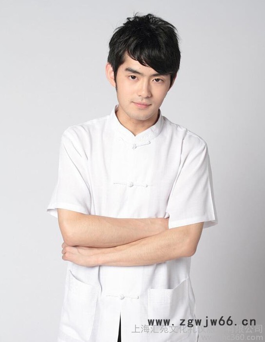 定制 白色亚麻男式短袖酒店宾馆工作服 透气排汗图2