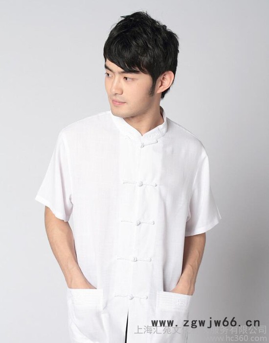 定制 白色亚麻男式短袖酒店宾馆工作服 透气排汗图3