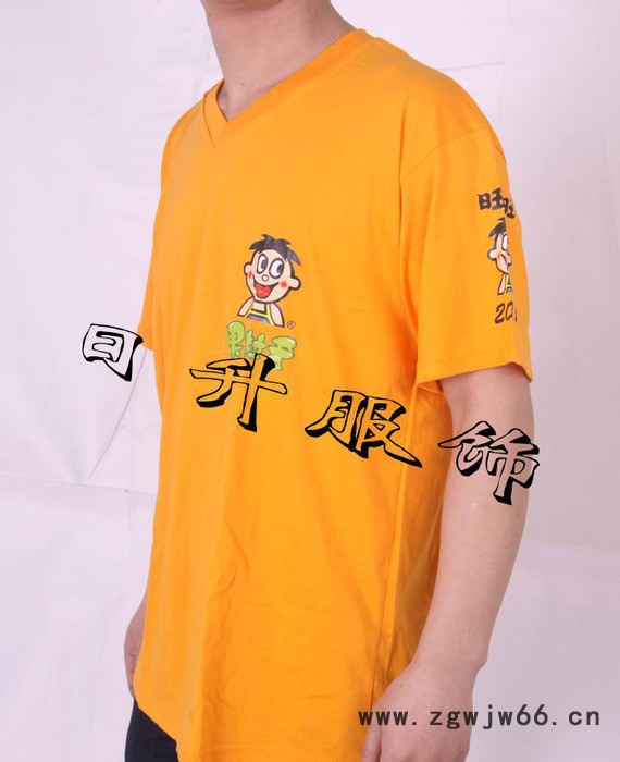 男士纯棉v领短袖 印花T恤 广告衫定做 文化衫工作服定制图3