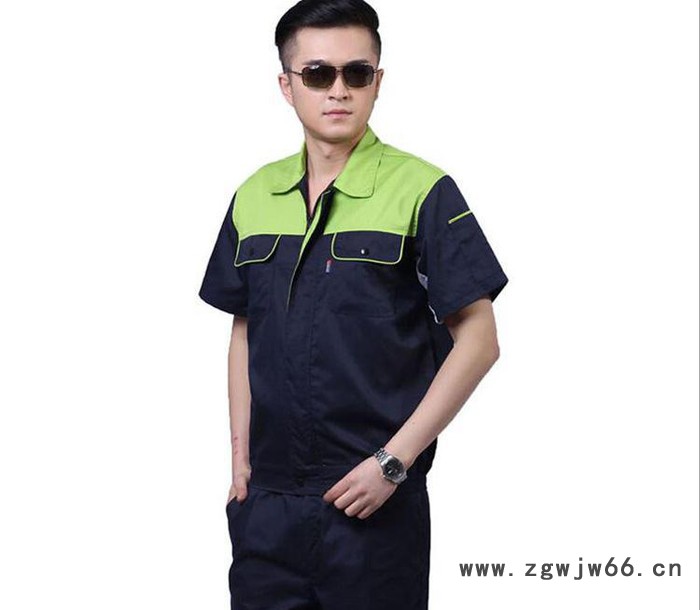 夏季工作服套装 男女拼色短袖厂服工装定制 薄款汽修服图3