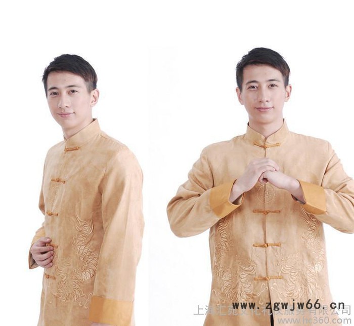 新款黄色**长袖上衣 男士唐装 可做酒店宾馆工作服图3