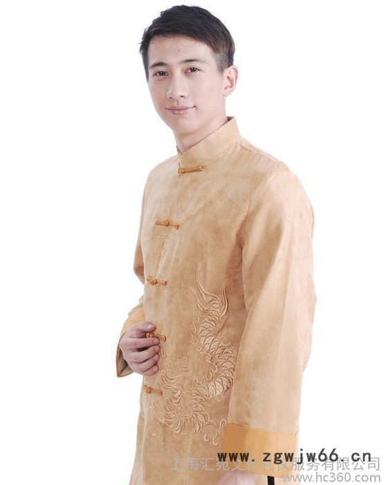 新款黄色**长袖上衣 男士唐装 可做酒店宾馆工作服