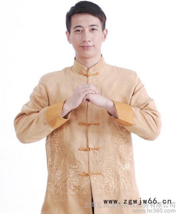 新款黄色**长袖上衣 男士唐装 可做酒店宾馆工作服图2
