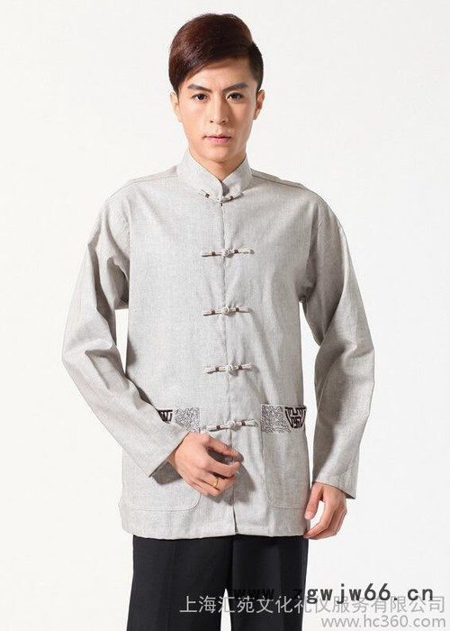 2015秋季灰色亚麻长袖立领直襟男士酒店宾馆会所工作服图2