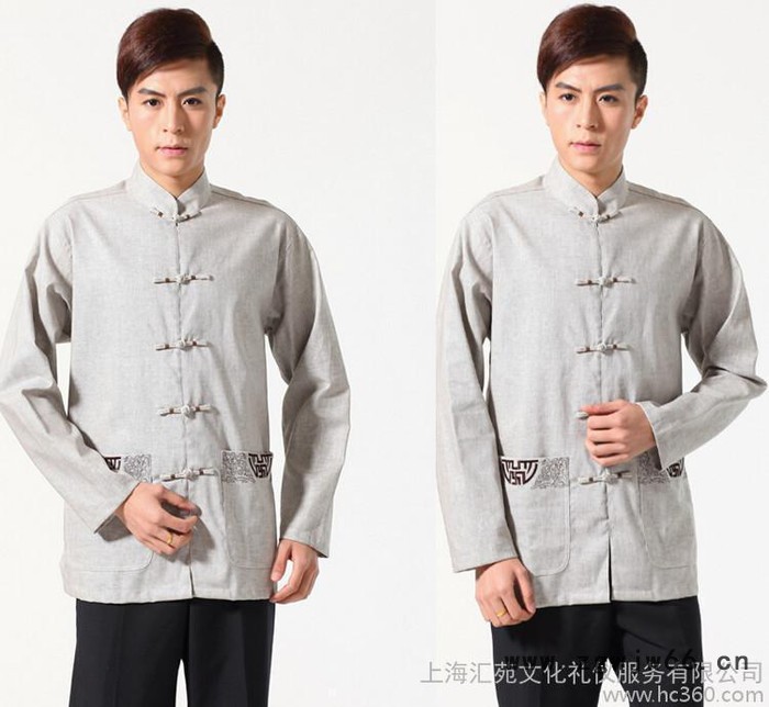 2015秋季灰色亚麻长袖立领直襟男士酒店宾馆会所工作服图3