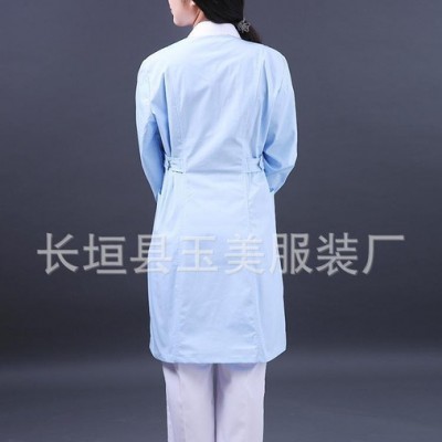 蓝色修身实习生纹绣师美容院工作服 长袖冬厚女白大褂短袖护士服