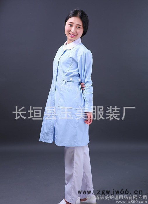 蓝色修身实习生纹绣师美容院工作服 长袖冬厚女白大褂短袖护士服图2