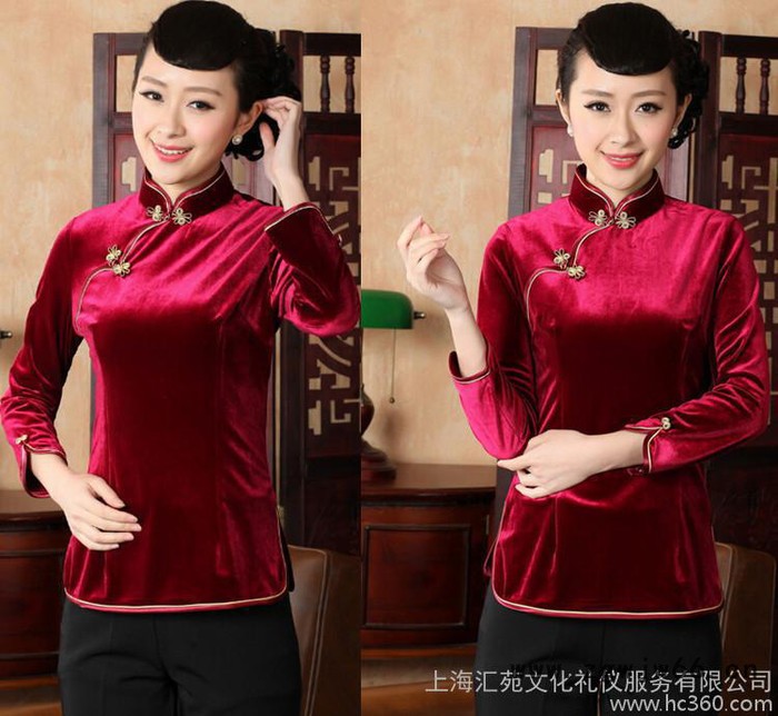 定制 秋季**长袖仿丝斜襟女士高端品牌酒店会所工作服图3