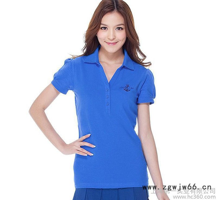 全棉女式翻领短袖工作服定制  纯色女中长款女士t恤 定做图2