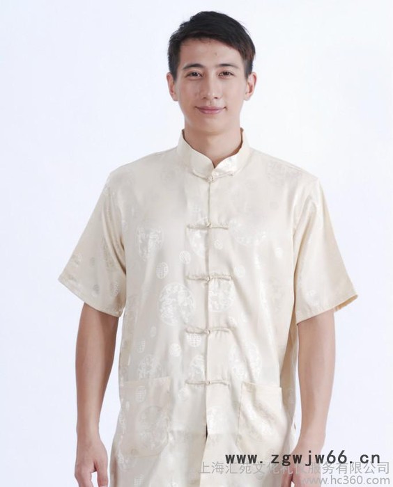 定制 中国风餐饮业丝绸工作服 男式短袖唐装上衣图3