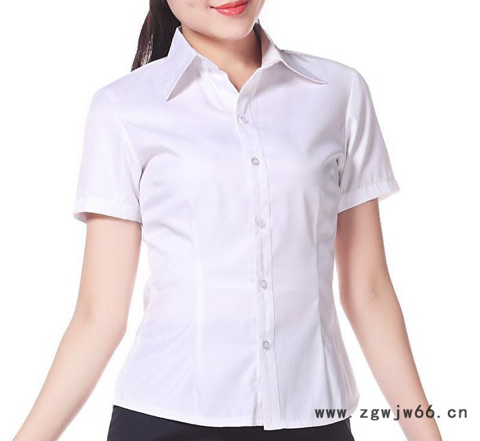 春夏新款OL通勤修身纯色职业装短衬衣 白领工作服职业女衬衫上