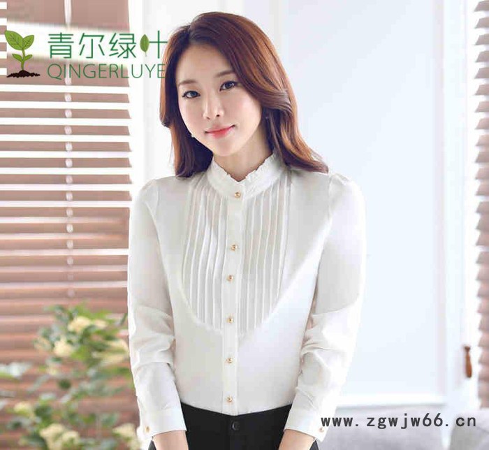 2016新品韩版时尚百搭女衬衫褶皱长袖白领工作服职业装套装图3