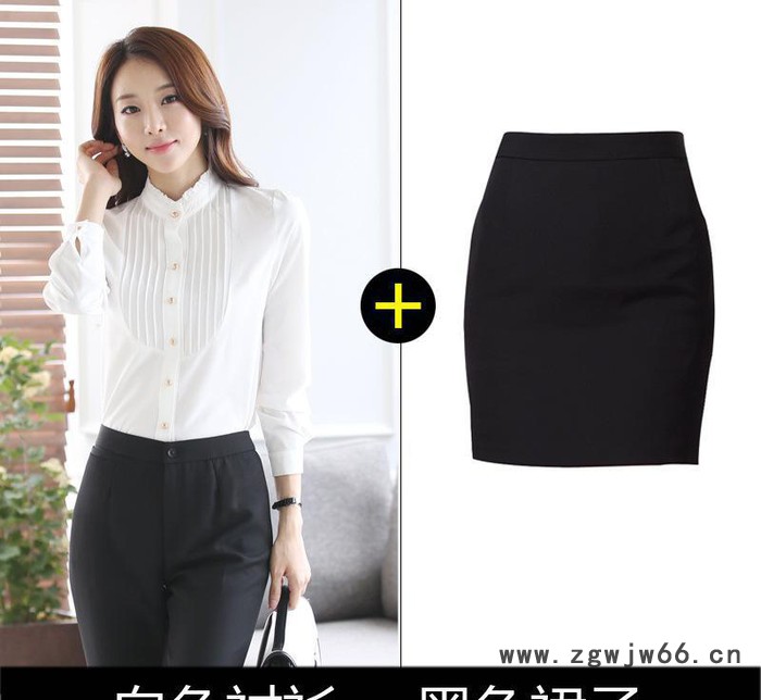 2016新品韩版时尚百搭女衬衫褶皱长袖白领工作服职业装套装图2