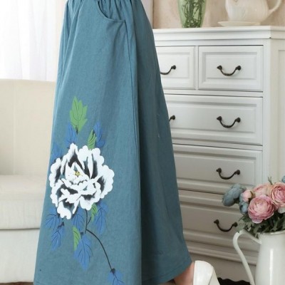 新款2014 酒店养生会所茶楼餐饮 工作服迎宾 手绘棉麻长裙