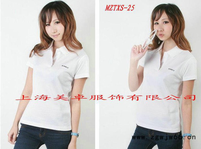 男女士翻领纯色短袖T恤衫 定制工作服 刺绣丝印广告T恤衫图2